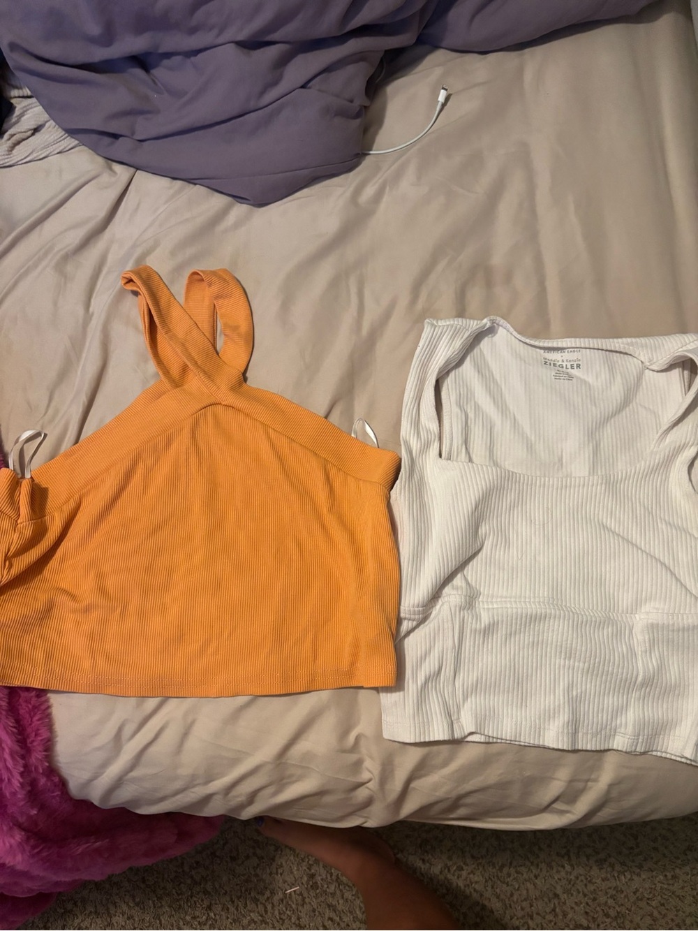 Ribbed Square-Neck Crop Tank Top - Orange